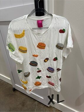 Queen of sparkles  White Embroidered Fruit & Macaron Tee